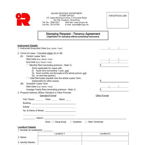 Document preview: Understanding the Stamping Request for Tenancy Agreements in Hong Kong — Property & real estate (IRSD 111(E))