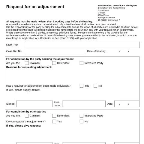 Document preview: Understanding Form AC001 for Court Adjournments in Birmingham — Legal & justice