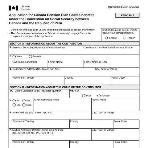 Document preview: Your Guide to CPP Child's Benefits under the Peru/Canada Agreement — Health (CERFA n°ISP5055-PER)