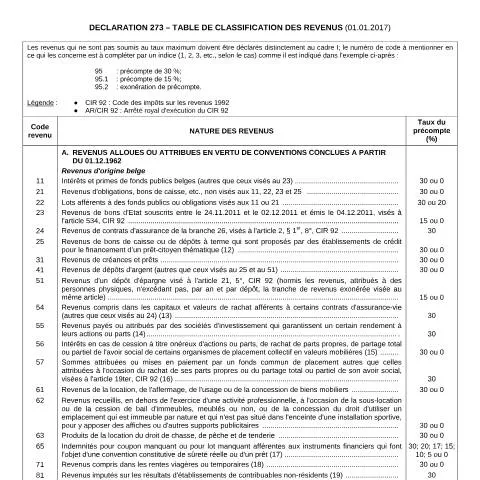 Aperçu du document Comprendre la Déclaration 273 et ses enjeux fiscaux — Impôts & fiscalité (CERFA n°167-table-de-classification-des-revenus-2017)