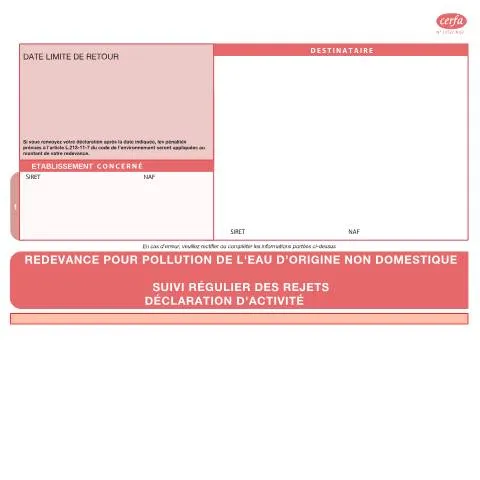 Aperçu du document Déclaration des rejets d'eaux usées non domestiques : guide complet — Démarches administratives (CERFA n°13727*07)