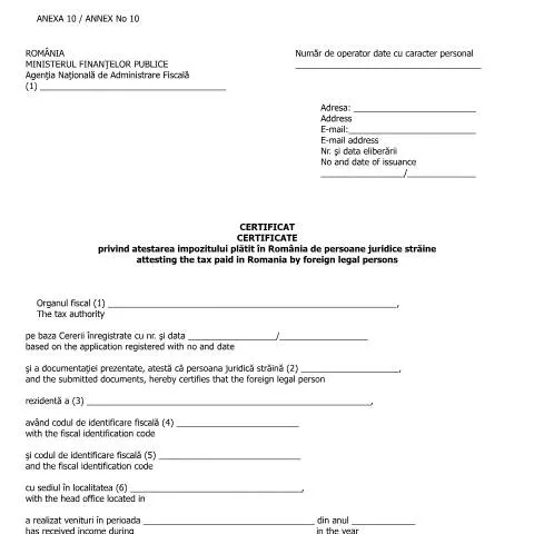 Document preview: Certificatul de atestare a impozitului pentru entități străine — Impozite & fiscalitate (CERFA n°A10_OMFP_583_2016)