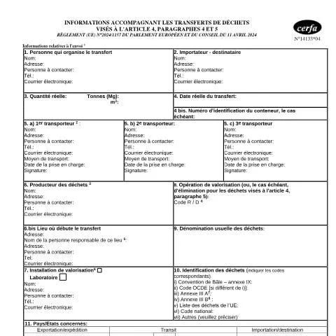 Aperçu du document Règlement européen 1157/2024 : nouvelles règles pour les déchets — Démarches administratives (CERFA n°14133*04)