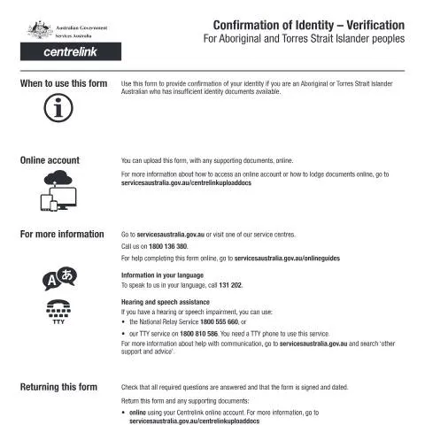 Document preview: Navigating Identity Verification for Aboriginal and Torres Strait — Health (CERFA n°RA010)