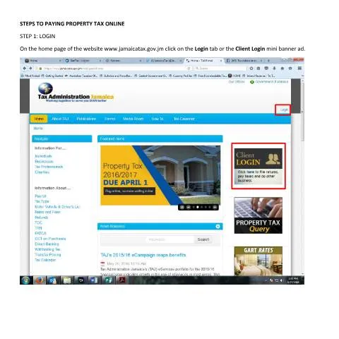 Document preview: Guide to Paying Property Tax Online in Jamaica — Taxes (CERFA n°Pay+Property+Tax+Online+300516)