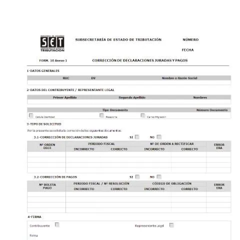 Vista previa del documento ¿Qué es el Formulario F10 Anexo 1 en Paraguay? — Trámites administrativos (CERFA n°F10)