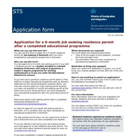 Document preview: Få adgang til danske jobmuligheder med ST5 formularen — Immigration & visa (CERFA n°ST5)