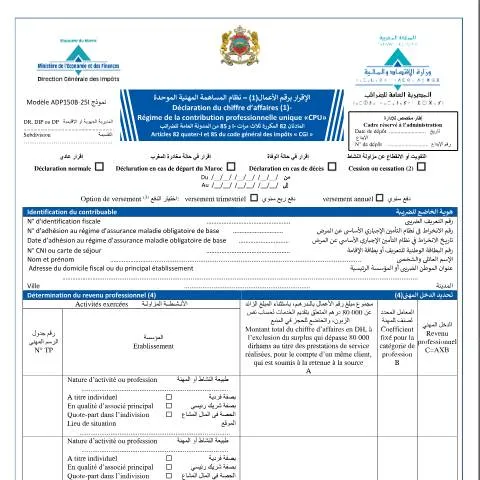 Aperçu du document Déclaration du chiffre d'affaires pour le régime CPU 2025 — Impôts & fiscalité (CERFA n°ADP150B-25I)