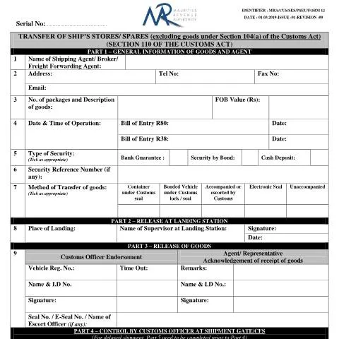 Document preview: Official Guidance on Ship's Spares Transfer and Transhipment in — Customs & trade (CERFA n°TransferShipSpares)