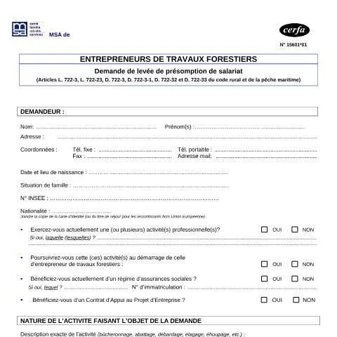 Aperçu du document Comment lever la présomption de salariat en travaux forestiers — Démarches administratives (CERFA n°15601*01)