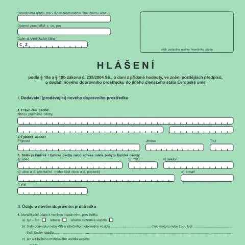 Document preview: Jak správně vyplnit Hlášení o dodání nového dopravního prostředku — Daně a fiskální záležitosti (CERFA n°25 5526)