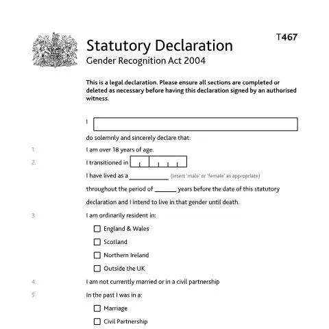 Document preview: Statutory Declaration Requirements for Gender Recognition Certificates — Government & admin