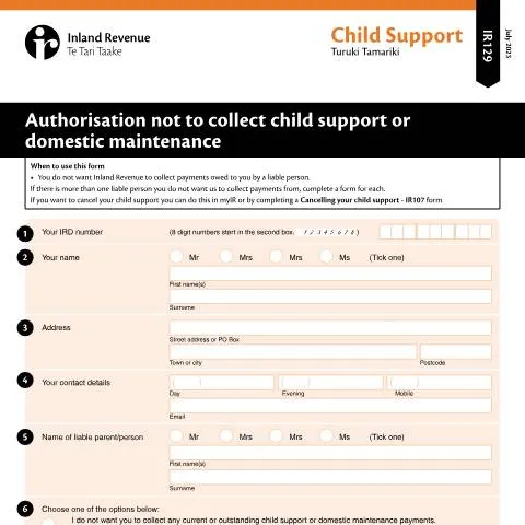 Document preview: Navigating the IR129 2023 Child Support Form in New Zealand — Family (CERFA n°IR129)
