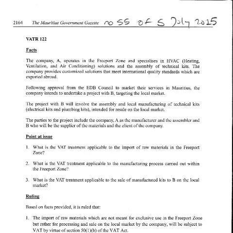 Document preview: A Business Guide to VATR 122 in Mauritius — Taxes (CERFA n°VATR122)