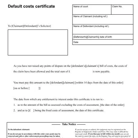 Document preview: Understanding the Default Costs Certificate: Form N255HC — Legal & justice