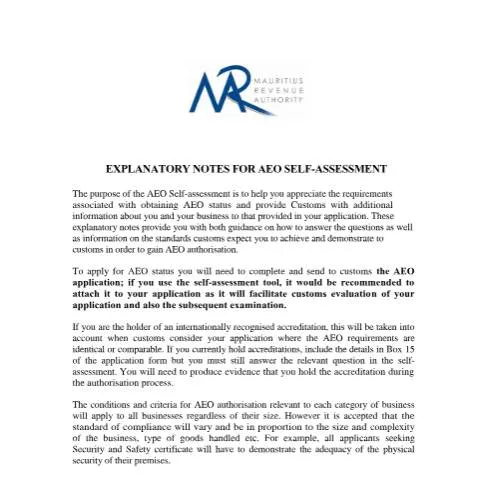 Document preview: Navigating AEO Self-Assessment for Better Compliance — Government & admin (SelfAssess)