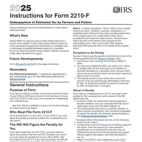 Document preview: Understanding IRS Form 2210-F for Seasonal Income — Taxes (CERFA n°INST-2210F)