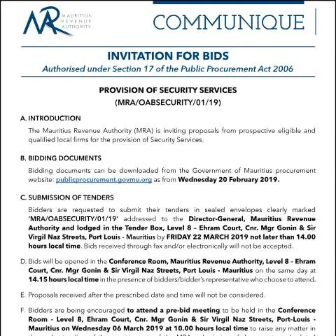 Document preview: Understanding the Bids Security Services Document in Mauritius — Government & admin (BidsSecurityServices)