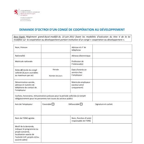 Aperçu du document Obtenez votre congé de coopération au développement en 6 jours — Emploi & travail (CERFA n°Demande-d-octroi-d-un-conge-de-cooperation)