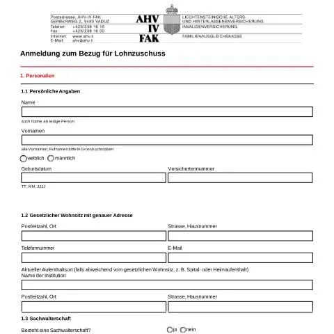Dokumentvorschau: Lohnzuschuss: Unterstützung für Arbeitnehmer in Liechtenstein — Behörden & Verwaltung (CERFA n°3.12_Lohnzuschuss_Anmeldeformular)