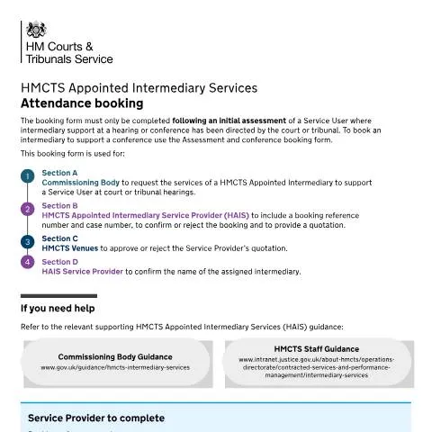 Document preview: Guide to Booking an HMCTS Intermediary for Court Hearings — Legal & justice