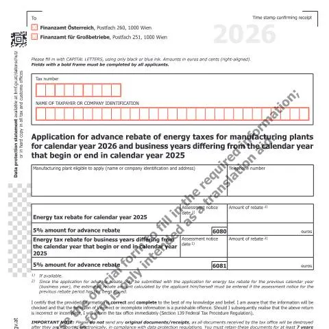 Dokumentvorschau: Vorauszahlung von Energiesteuern für Produktionsunternehmen 2026 — Steuern (CERFA n°ENAV3-EN)
