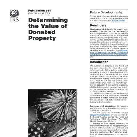 Document preview: Navigating the Complexities of IRS Publication 561 on Donated Property — Taxes (CERFA n°PUB-561)