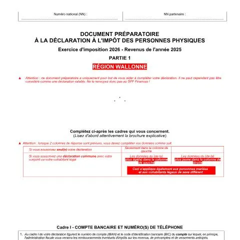 Aperçu du document Comprendre le document préparatoire pour l'IPP en Région wallonne — Démarches administratives (CERFA n°doc-preparatoire-partie-1-rw-2026)