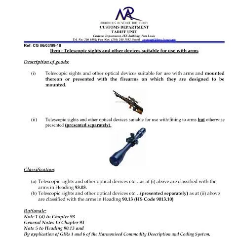 Document preview: Understanding the Classification for Telescopic Devices in Mauritius — Government & admin (TelescopicDevices)