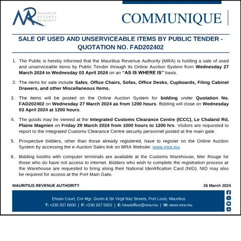Document preview: Unique Opportunity: Bid on Used and Unserviceable Items — Government & admin (FAD022024)