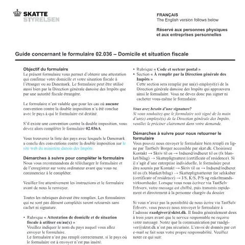Document preview: Vejledning til Domicile og situation fiscale - 02.036 — Skatter & skat (CERFA n°02.036)