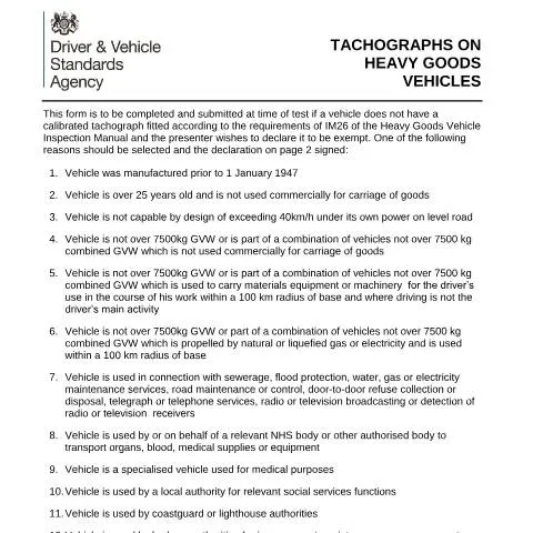 Document preview: When Heavy Goods Vehicles Don't Need Tachograph Installation — Vehicle & driving