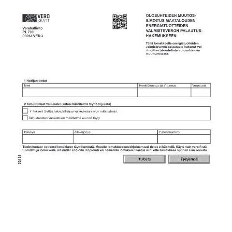 Document preview: Olosuhteiden muutosilmoitus maatalouden energiatuotteille — Verot & verotus (CERFA n°Vero 3313)