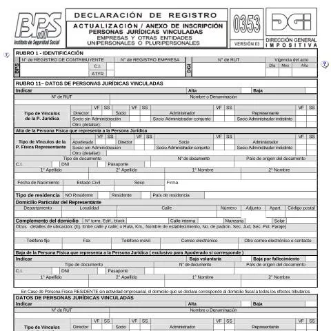 Vista previa del documento Actualización de Inscripción para Personas Jurídicas en Uruguay — Impuestos (CERFA n°0353)