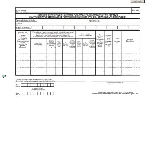 Document preview: Understanding the DA 134 Form in Wine Production — Government & admin (CERFA n°DA 134)