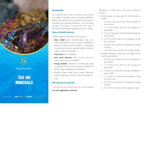 Document preview: Essential Guide to Rwanda's 2024 Tax on Minerals — Taxes (CERFA n°Brochure_Tax_on_Minerals_2024-Engl_Ok)