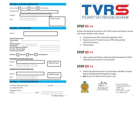 Document preview: Guide to the Tourist VAT Refund Scheme in Sri Lanka — Taxes (CERFA n°TVRS_001)