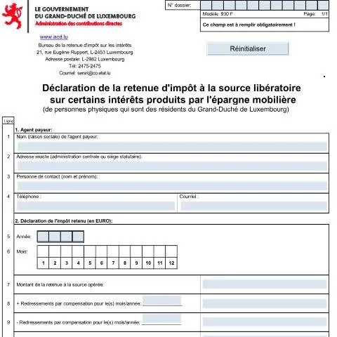 Aperçu du document Comprendre la déclaration de retenue d'impôt 930 F au Luxembourg — Impôts & fiscalité (CERFA n°930 F)