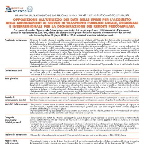 Anteprima documento Opposizione all'utilizzo dei dati delle spese per abbonamenti — Pratiche amministrative