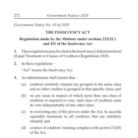 Document preview: Understanding Document 83 in Insolvency Administration — Government & admin (83_Insolvency-Administration-Equal-Treatment-to-Classes-ofCreditors)