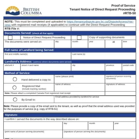 Document preview: Understanding the RTB-50 Tenant Notice of Direct Request Proceeding — Housing (RTB-50)
