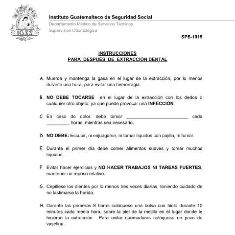 Vista previa del documento Guía SPS-1015: Cuidados Post Extracción Dental — Salud (CERFA n°SPS-1015)