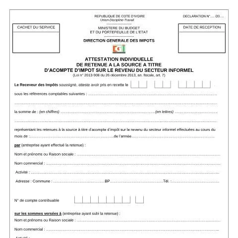 Aperçu du document Comprendre l'Attestation de Retenue à la Source en Côte d'Ivoire — Impôts & fiscalité