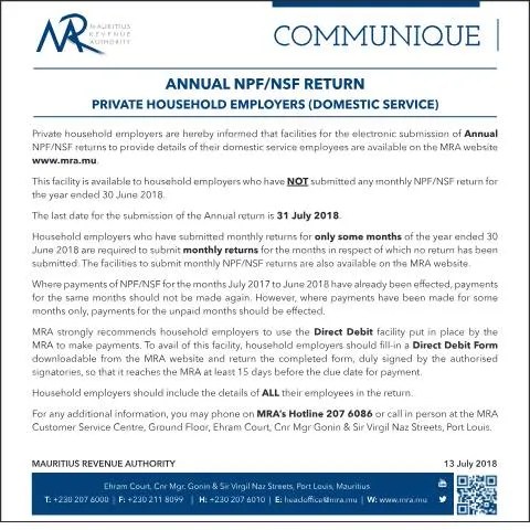 Document preview: Essential Guide to the Annual NPF/NSF Return for Domestic Service — Government & admin (AnnualContributionReturn130718)
