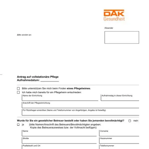 Dokumentvorschau: Vollstationäre Pflege beantragen bei der DAK-Gesundheit — Gesundheit (vollstationaer)