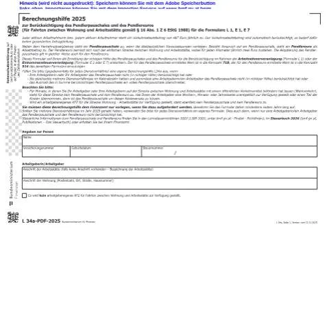 Dokumentvorschau: Pendlerpauschale und Pendlereuro mit L34a optimieren — Steuern (CERFA n°L34a)