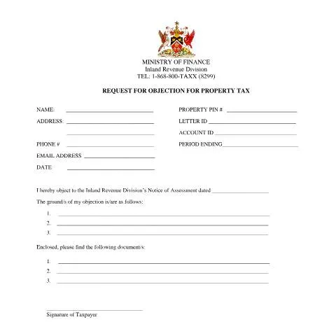 Document preview: Understanding the Property Tax Objection Process in Trinidad and — Government & admin (CERFA n°Request For Valuation Objection)
