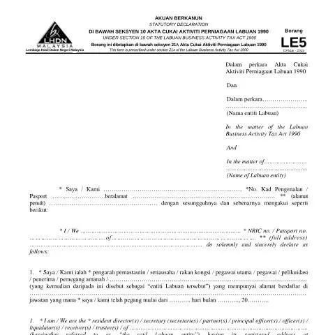 Document preview: Peranan Borang LE5 dalam Entiti Labuan — Perniagaan & profesional
