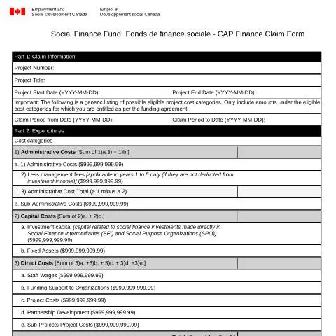 Document preview: Navigating the CAP Finance Claim Form for Social Finance Fund — Work & employment (CERFA n°EMP5735)