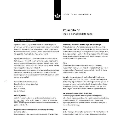 Documentvoorvertoning: Belangrijke informatie over de inkomensverklaring 2020 Sloveens — Belastingen (CERFA n°ib0591t01plslv)